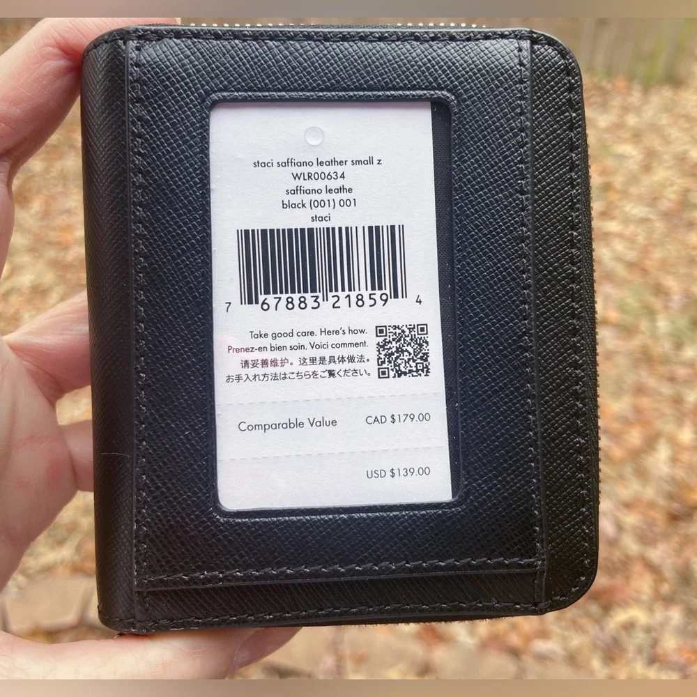 Kate Spade Black Saffiano Leather Stacie BiFold Zip Around Wallet Corporate Chic